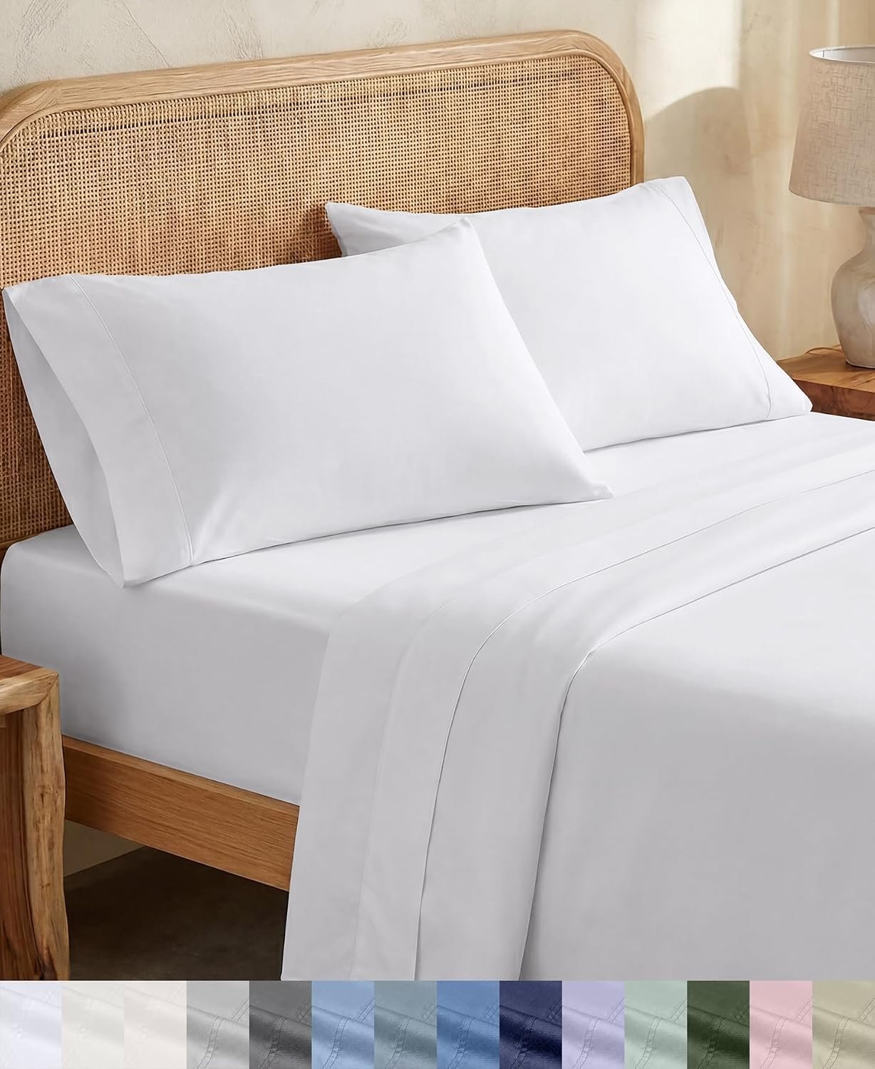 California Design Den 100% Organic Cotton Full Size Sheets Set,Bright White