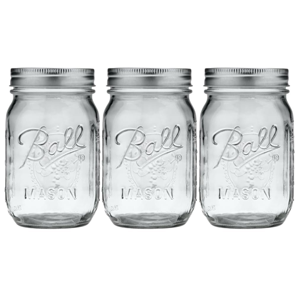 Ball Glass Mason Jar, Regular Mouth, Pint Size, 16 OZ (Pack of 3)