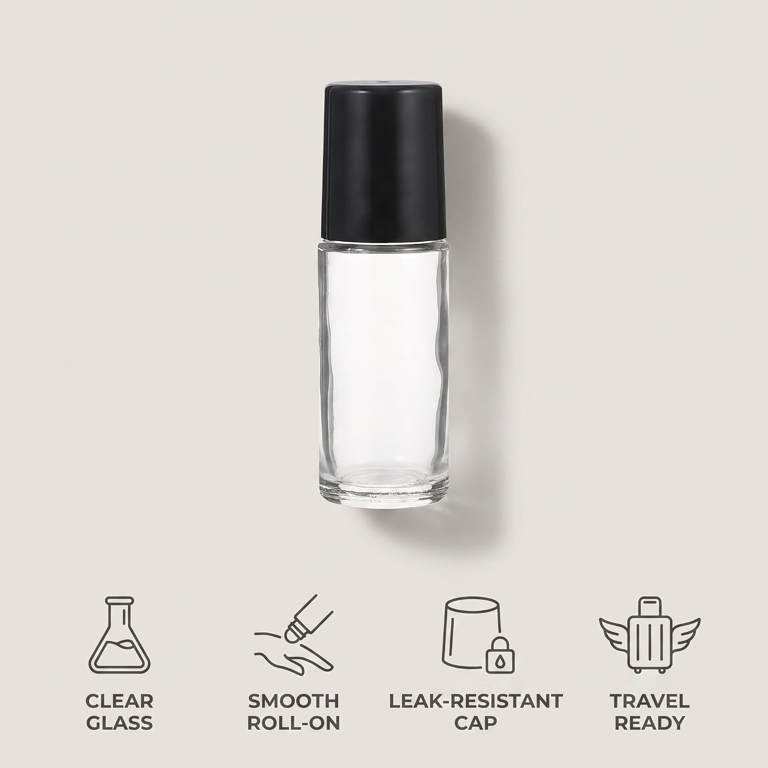 2Pcs Black Clear Empty Glass Essential Oil Roller Bottles Vials Containers Refillable Roll-on Bottles with Refillable Containers Tools and Accessories (30ML)
