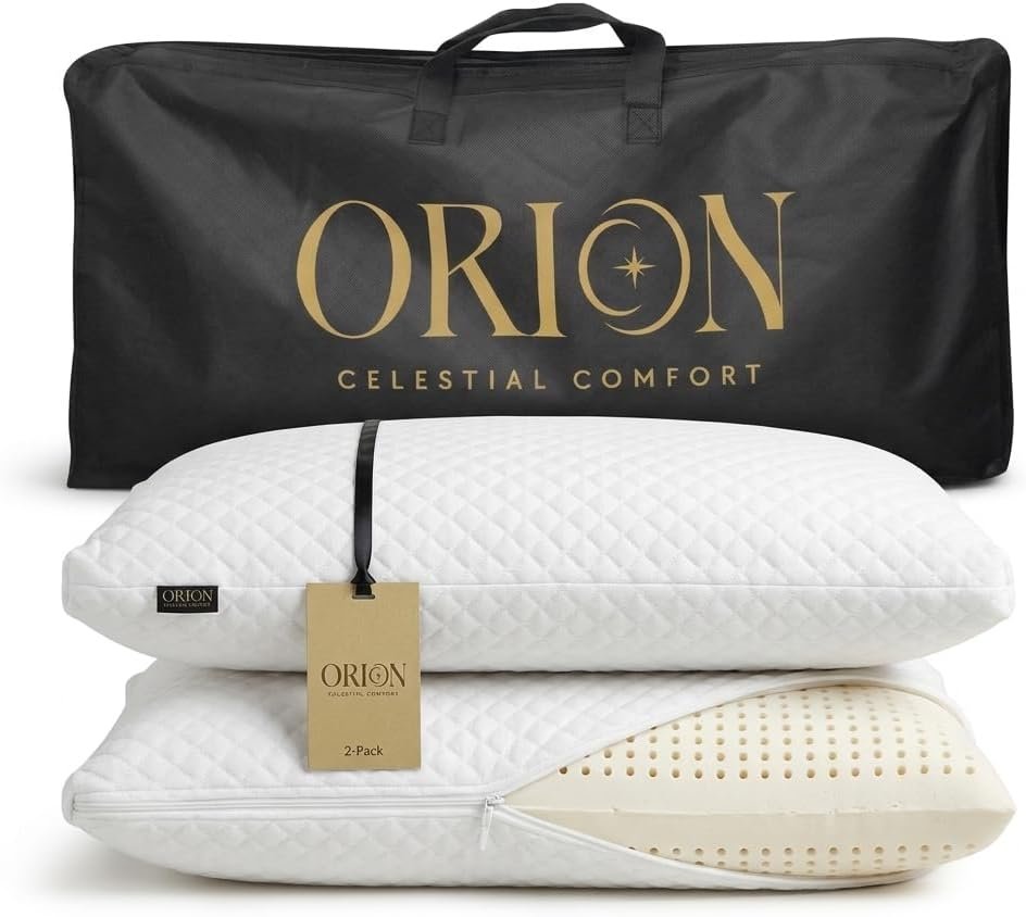 ORION Talalay Latex King Pillows 2 Pack – 100% Natural Latex Foam with L-Shaped Easy-Open Cover, Organic Cotton Protector & Lavender Aroma Bag – No Vacuum Packing – 31.50 x 15.7 x 6.9 in