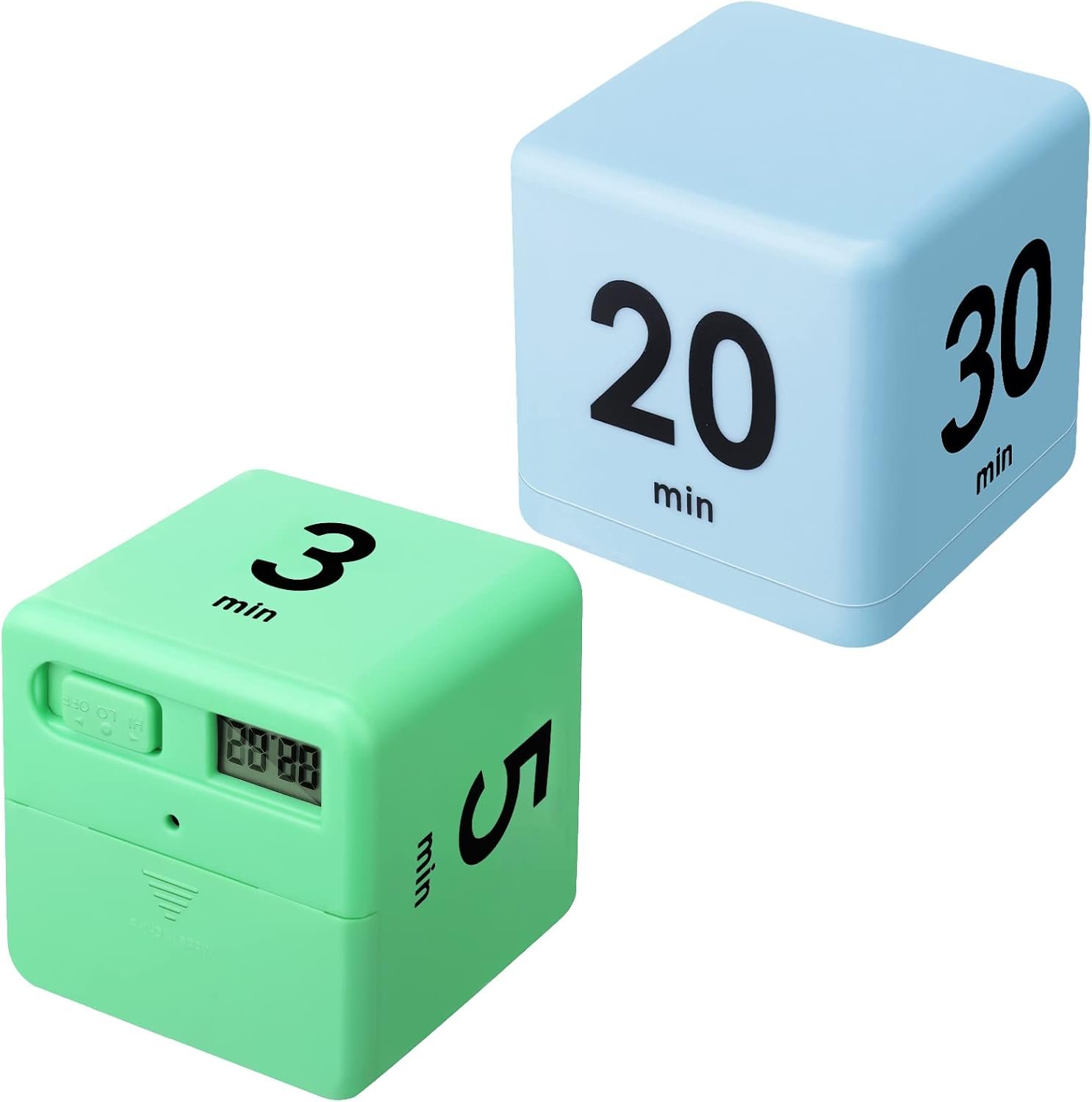 Weewooday 2 Pcs Cube Productivity Timer, Flip Gravity Sensor, Green, Blue