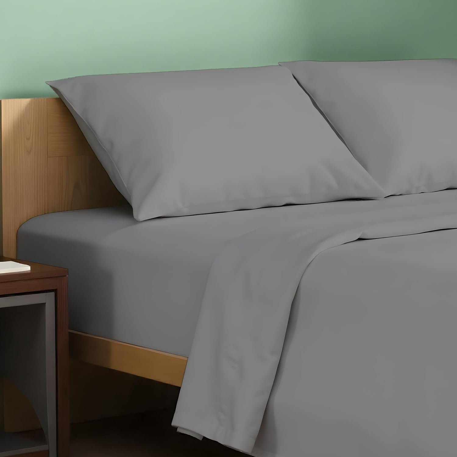 TEXAS LINEN CO. 100% Organic Cotton Sheets Queen Size – 4 PC Organic Cotton Queen Size Percale Weave Sheet Set, Soft, Cooling, Crisp & Breathable, 16″ Deep Pocket Hotel Quality Bedding Set – Dark Grey