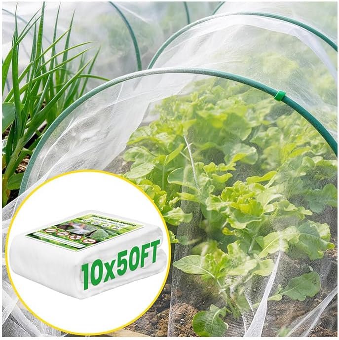 Garden Netting, 10x50Ft Thicken Ultra Fine Mesh Insect Netting, Garden Netting for Raised Beds, Greenhouse Row Cover Barrier for Birds Animals, Garden Mesh Netting for Vegetable Flowers Fruits