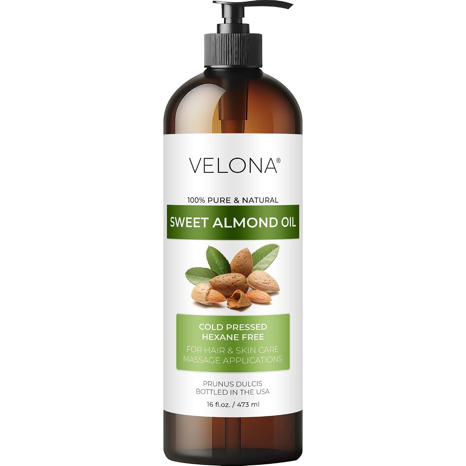 velona Sweet Almond Oil – 16 fl oz, Cold Pressed, with Pump