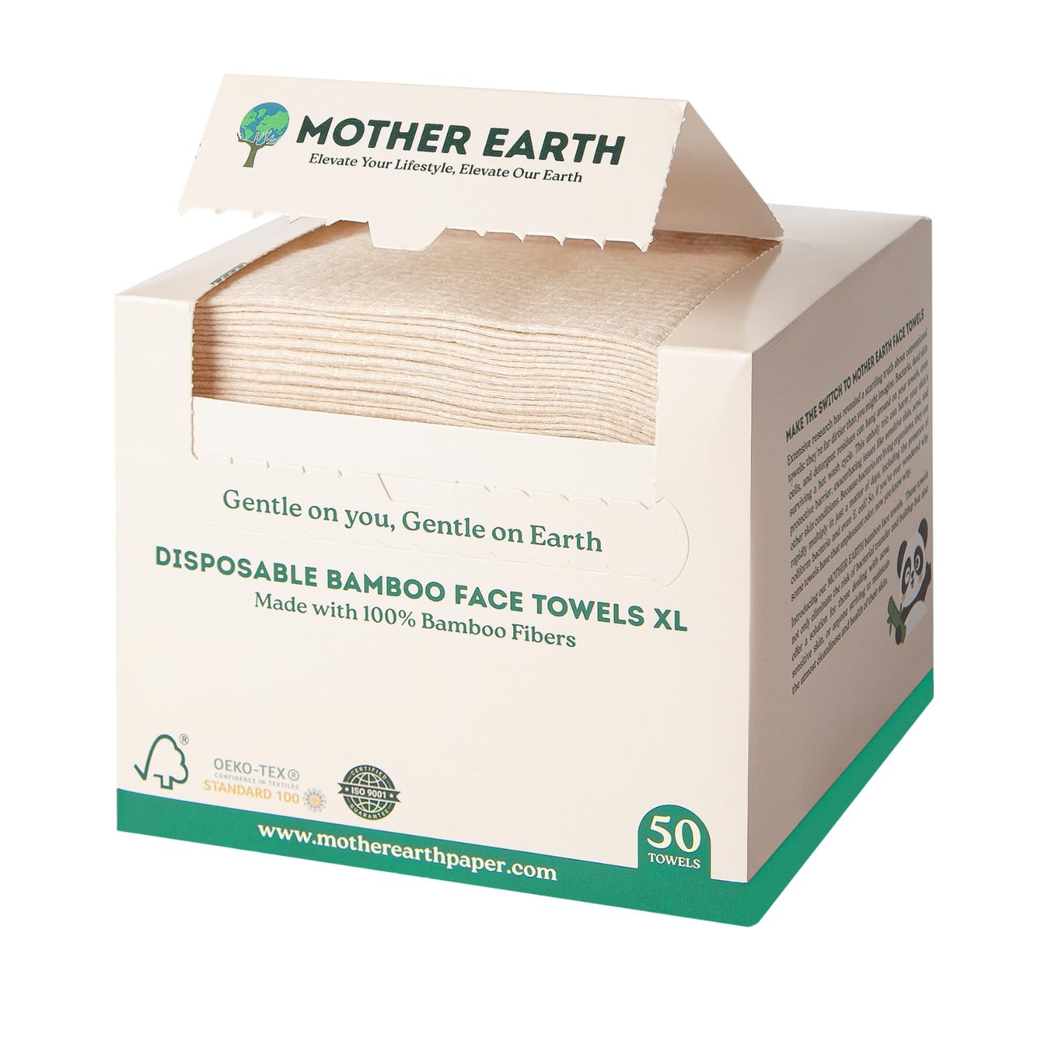 MOTHER EARTH Bamboo Face Towels XL, Disposable Face Cloths and Dry Wipes for Sensitive Skin, Extra Soft Makeup Remover Towels for Skincare, Use Dry or Damp, 50 Count