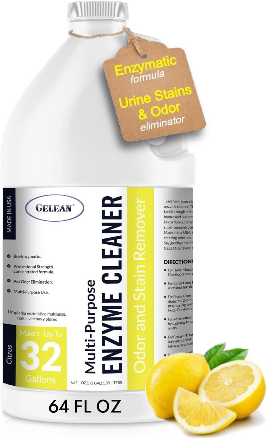 Multi-Purpose Probiotic Enzyme Citrus Cleaner, 1/2 Gallon (64 oz.) – Pet Stain and Odor Remover – Concentrated – Professional & Home Strength Drains, Floors, Bathrooms, Toilets Trash Can, Made in USA