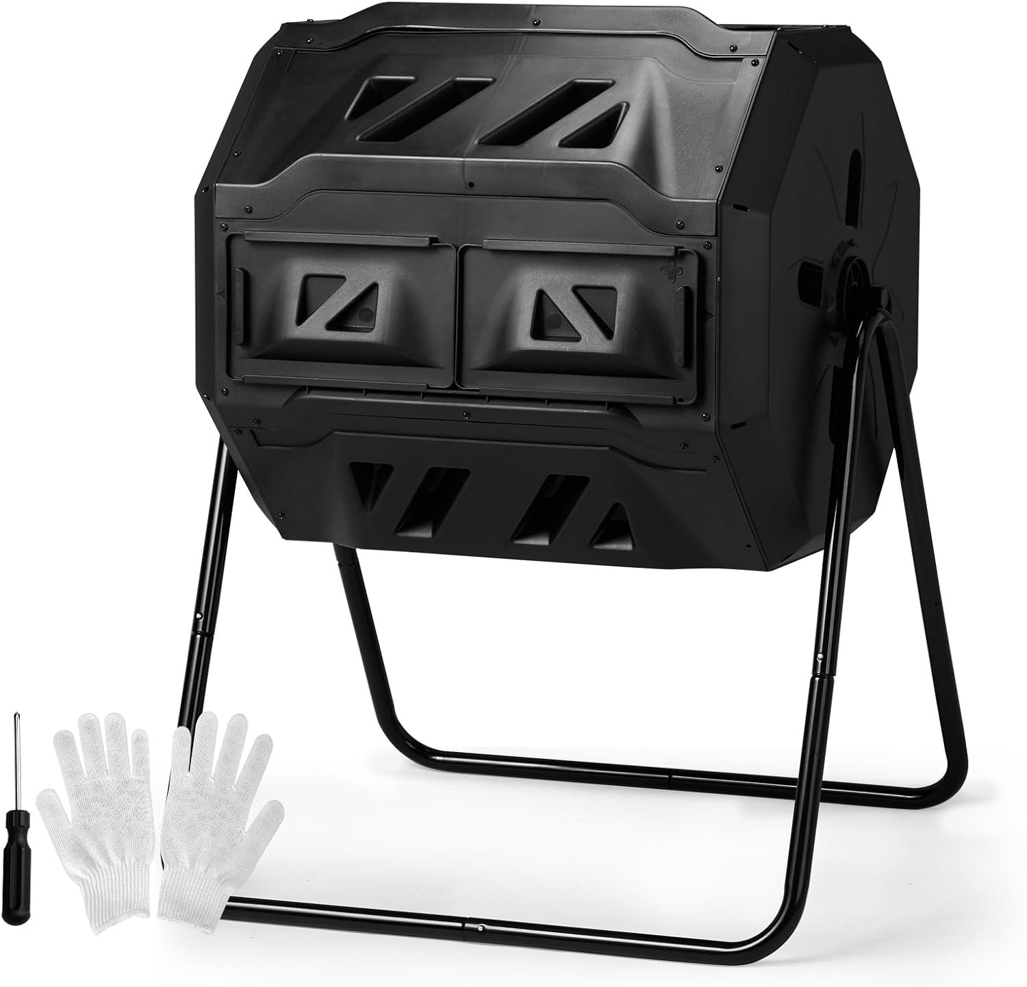Outvita 43 Gallon Outdoor Compost Bin, Dual Chamber Tumbling Composter