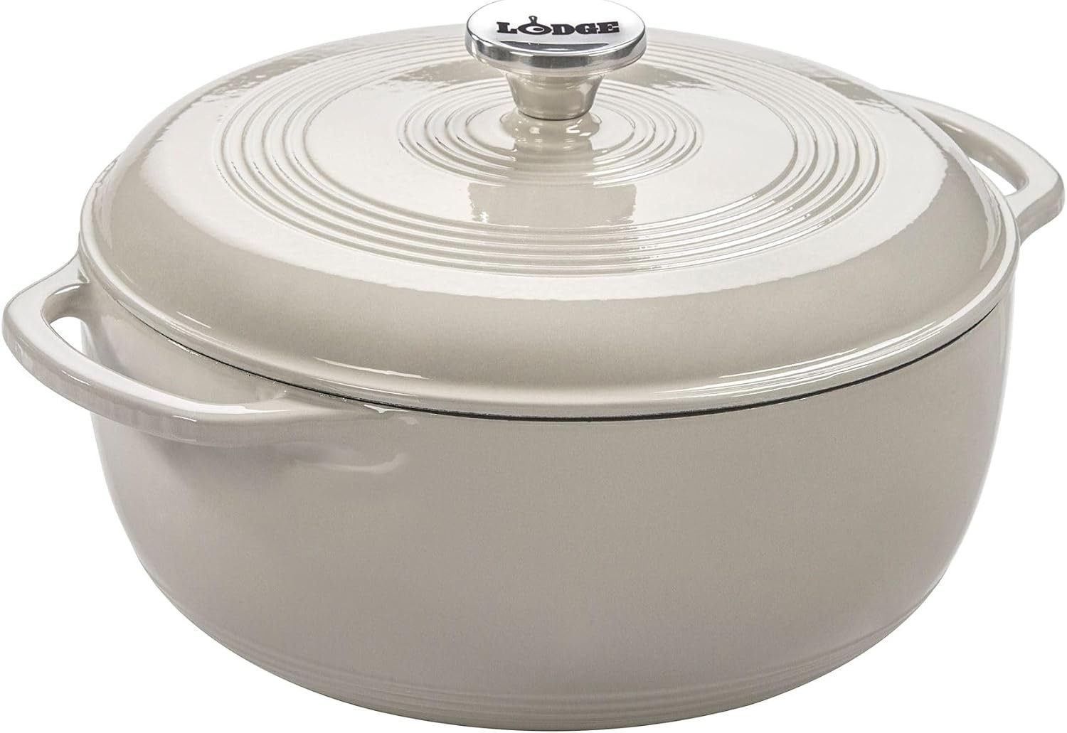 Lodge Essential Enamel Cast Iron Dutch Oven, 6 Quart, Oyster White