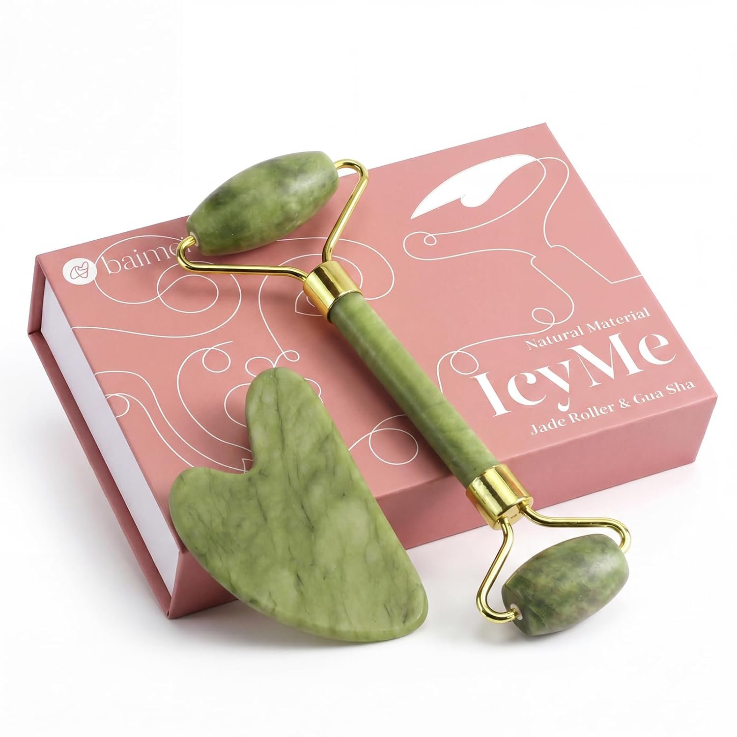 BAIMEI IcyMe Jade Face Roller & Gua Sha Set,Self Care Gifts for Women