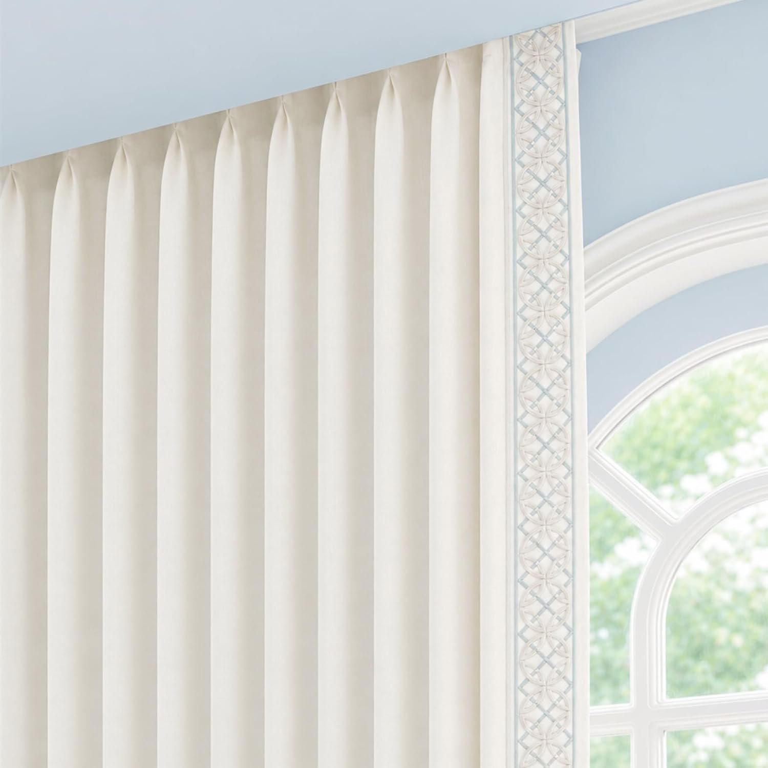 Soft Off-White Pinch Pleat Linen Blackout Curtains 52W x 84L