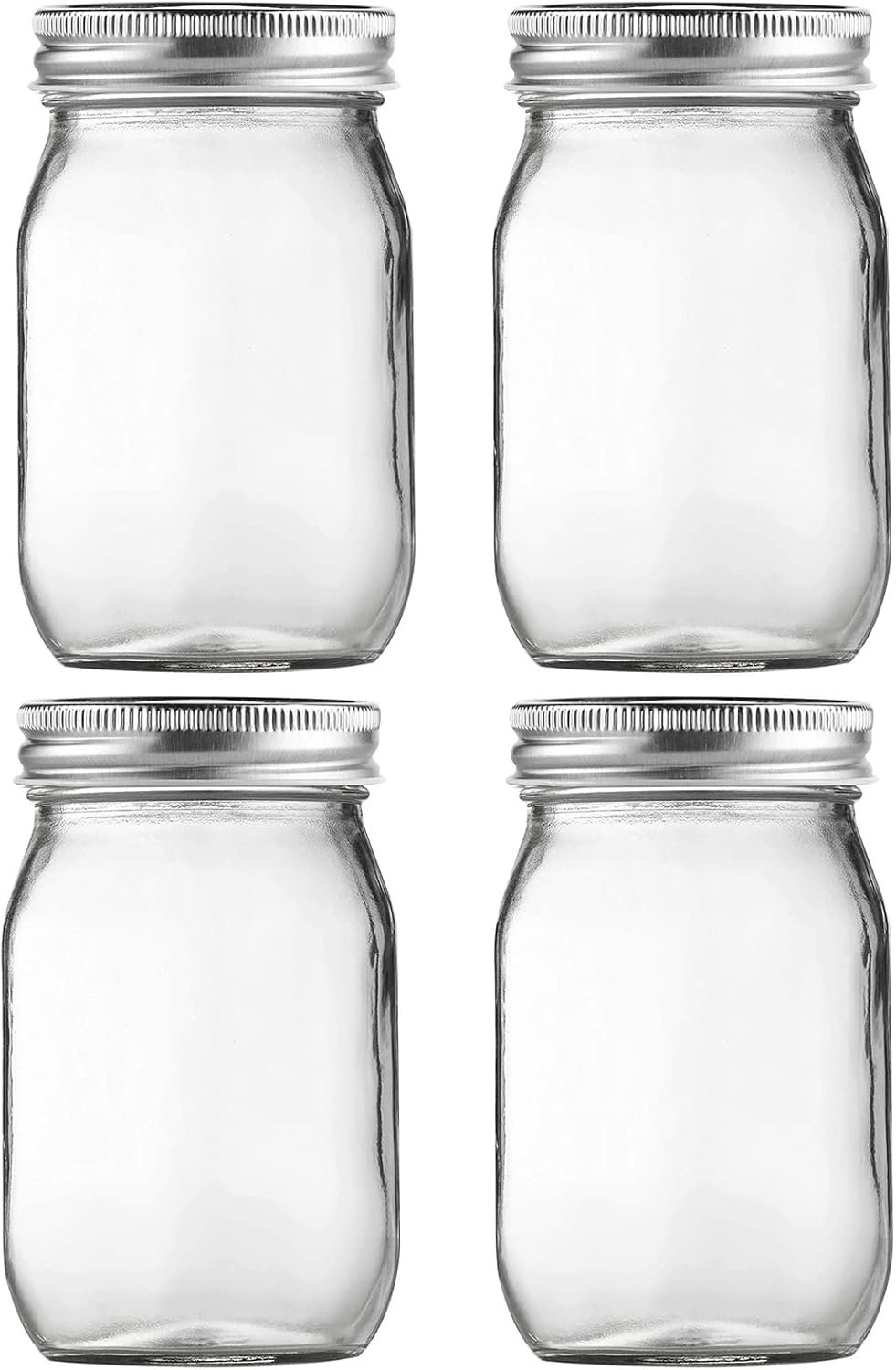 Glass Mason Jars, 16oz Regular Mouth Canning Jar with Airtight Lids, 4 Pack