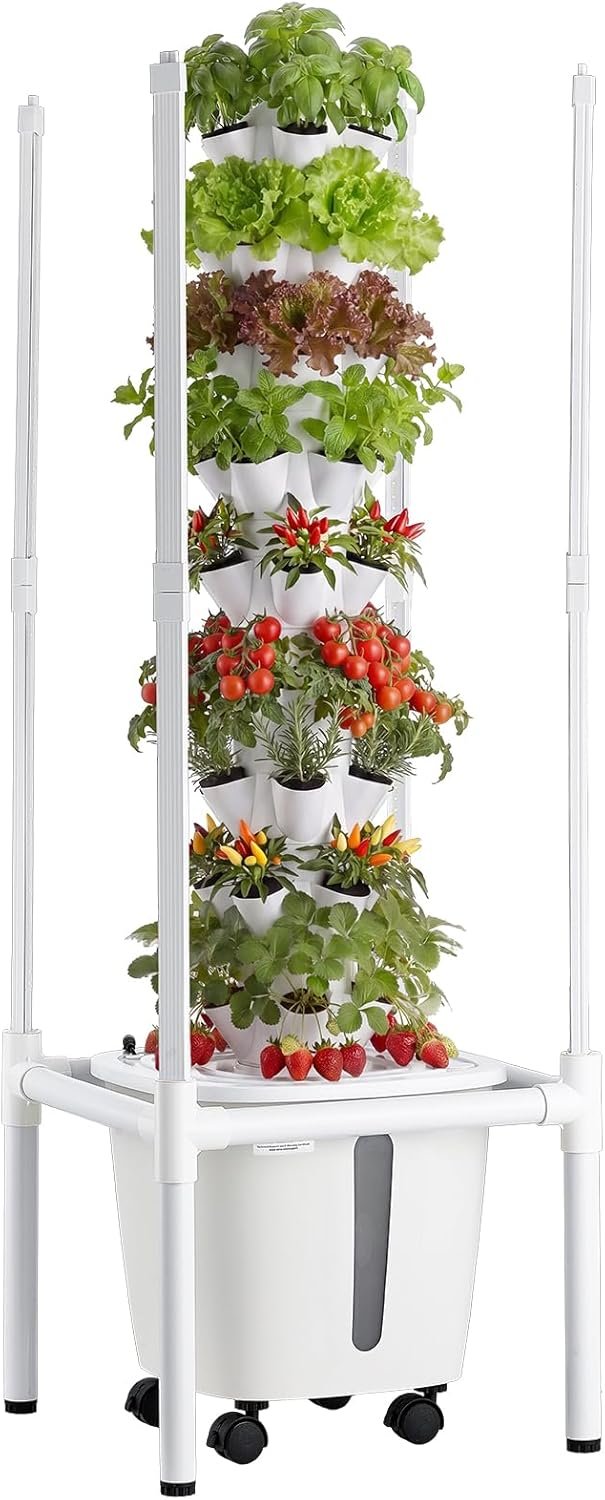 VEVOR Hydroponic Tower, 45 Pods 9 Tiers Hydroponics Growing System Kit with LED Grow Light, App Control & Casters, Vertical Home Garden with 20L Water Tank & Pump for Indoor Herbs, Fruits, Vegetables