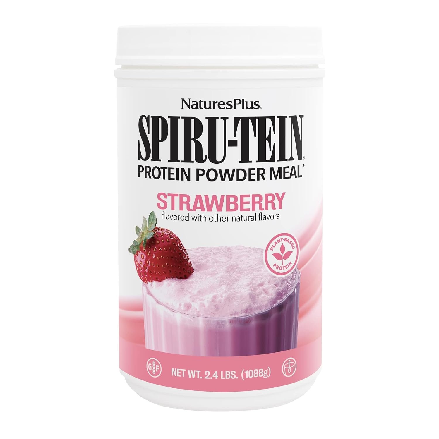 NaturesPlus SPIRU-TEIN, Strawberry – 2.4 lb – Plant-Based Protein Shake – Non-GMO, Vegetarian, Gluten Free – 32 Servings