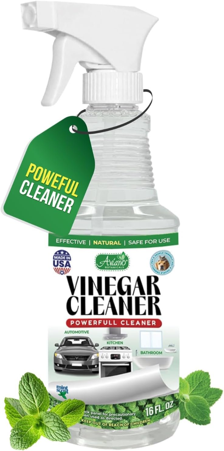 Aviano Botanicals Vinegar Cleaner, Made in USA – 16 Fl Oz Vinegar Cleaning Spray – Safe, Non-Corrosive, Pet & People Friendly, Eco-Friendly Mint Scent for Kitchen, Auto, Floors, Glass, Baths and more