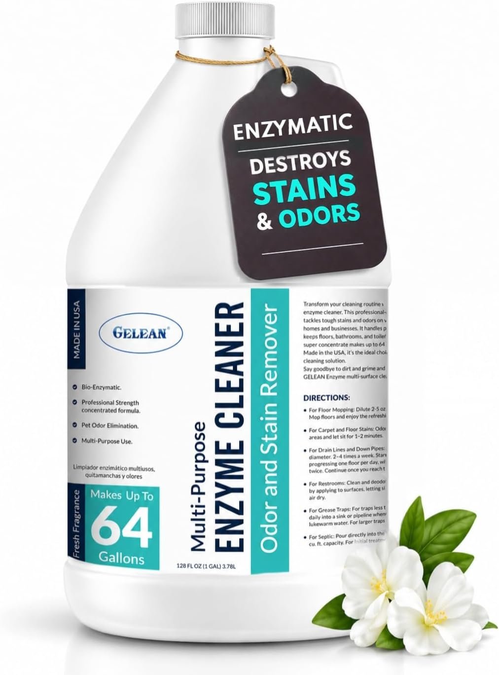 Multi-Purpose Probiotic Enzyme Cleaner, Made in USA – Pet Stain and Odor Remover – Concentrated – Professional & Home Strength Drains, Floors, Bathrooms, Toilets Trash Can, (1 gallon, Fresh fragrance)
