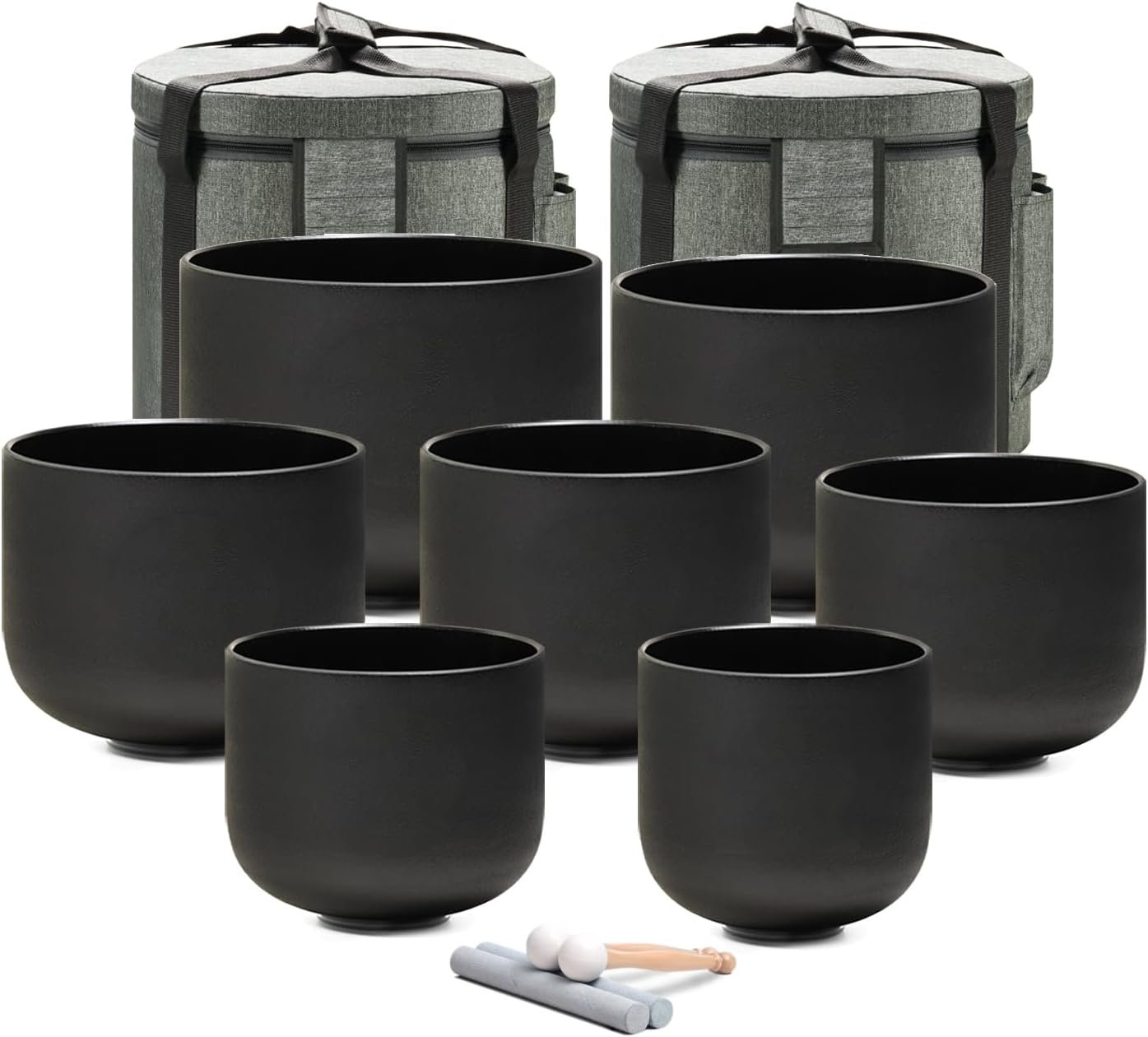 CVNC Crystal Singing bowl Set of 7 for Sound Healing Black 6“-12”