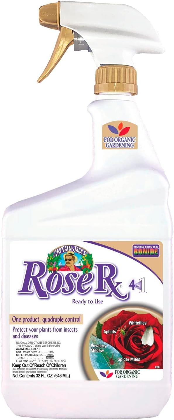 Bonide Captain Jack’s Rose Rx 4-in-1 Insect & Disease Control, 32 oz Ready-to-Use Spray Neem Oil for Organic Gardening