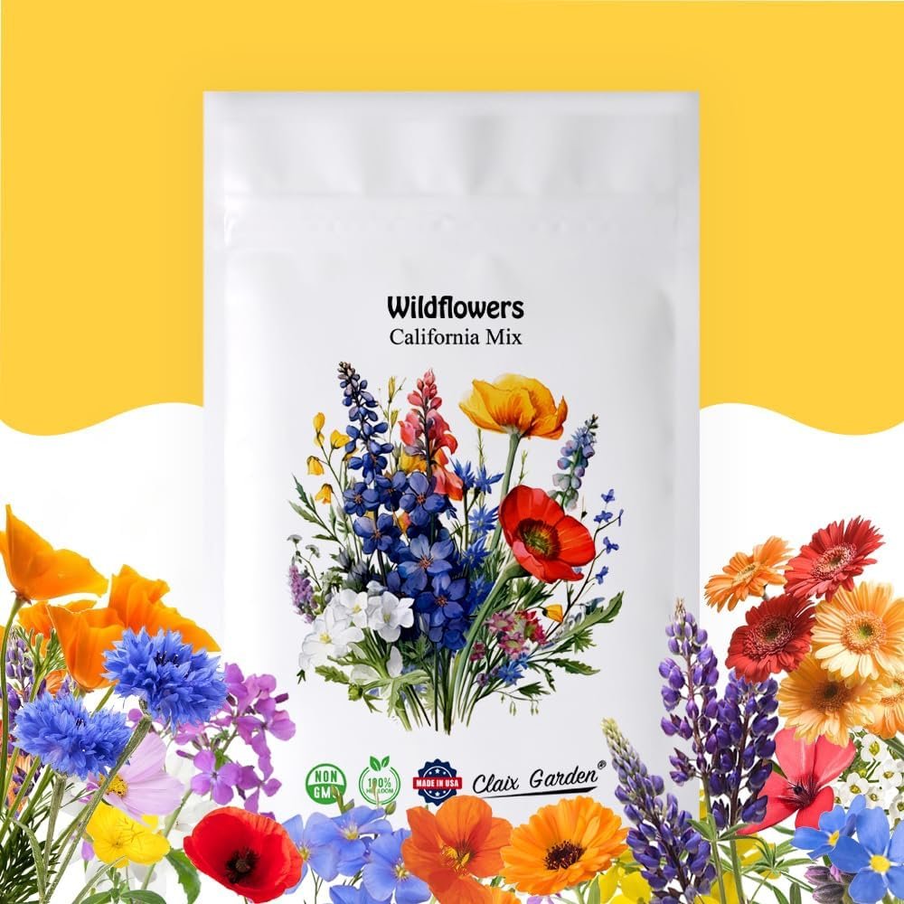 California Wildflower Mix – 10,000 Seeds – 17 Varieties – No Fillers, Open Pollinated and Non GMO, Perennial and Annual Garden Flowers, Attracts Bees and Butterflies