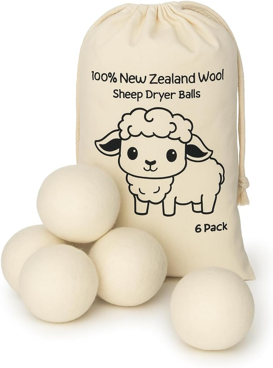 Natural Wool Dryer Balls | Reusable Natural Fabric Softener | Reduces Wrinkles & Drying Time | Large Dryer Balls is a Better Alternative to Plastic Balls and Liquid Softener| Saves Energy (Pack of 6)