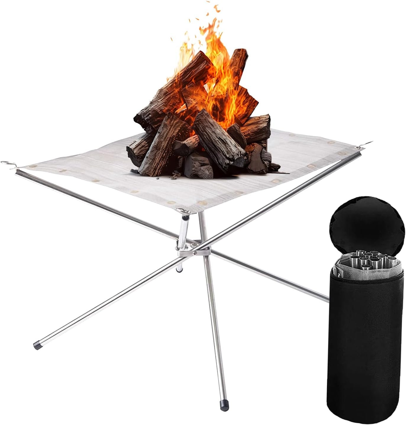 Portable fire Pit for Camping 22 inch, Collapsible Stainless Steel Mesh Outdoor Fire Pit, Foldable Wood Burning Firepit for Backyard Patio Garden(Carrying Bag Included)