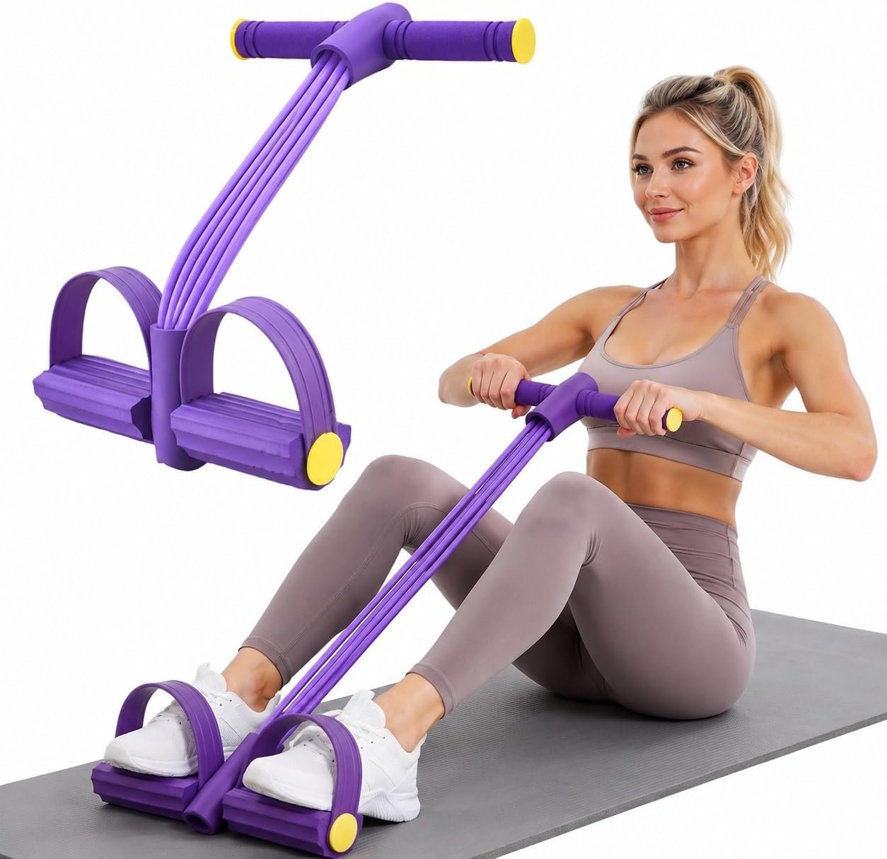 Pedal Resistance Band with Handle: 50lbs 8Tube — Beginner Home Gym
