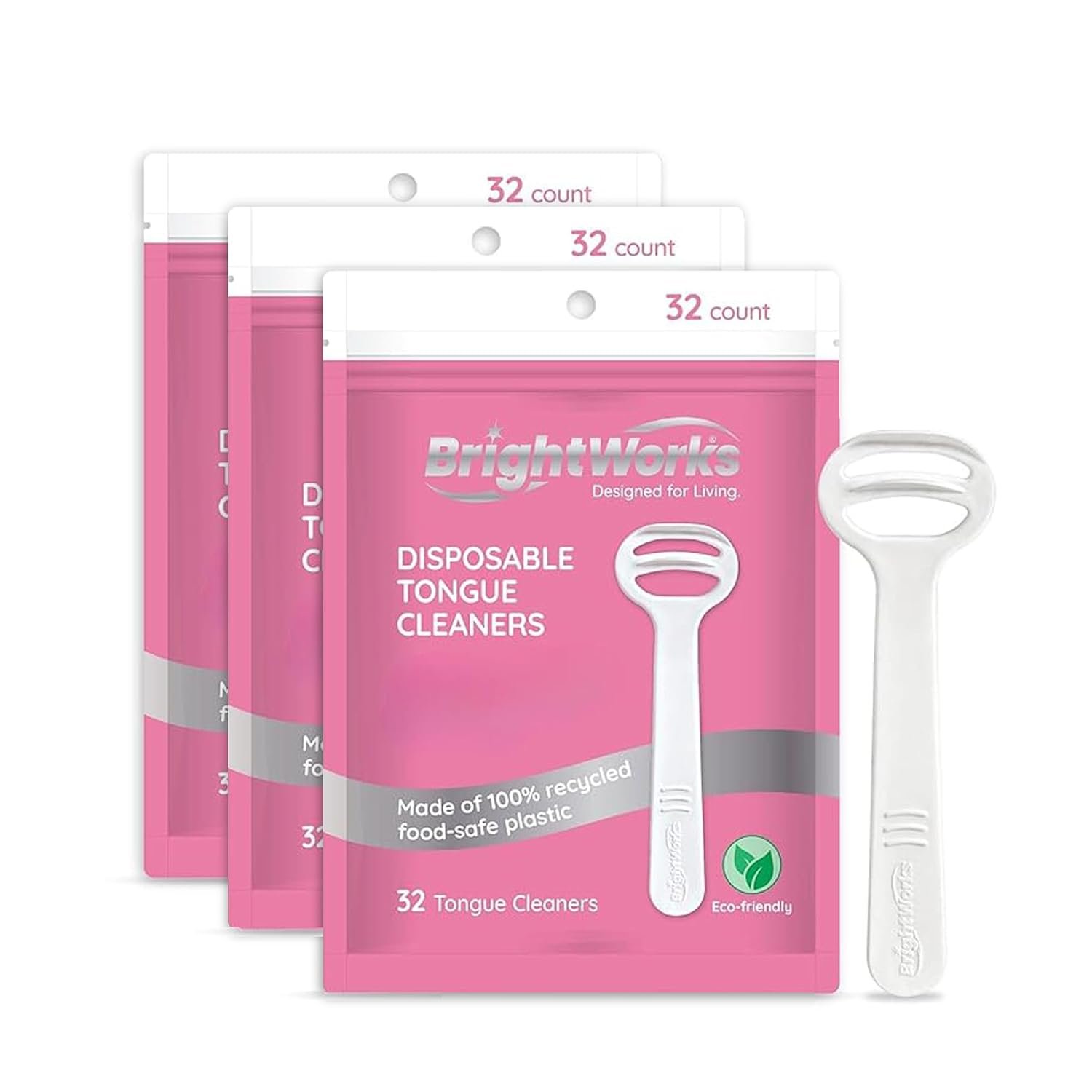 BrightWorks Disposable Tongue Scrapers for Adults – 96 Count, Recycled Plastic