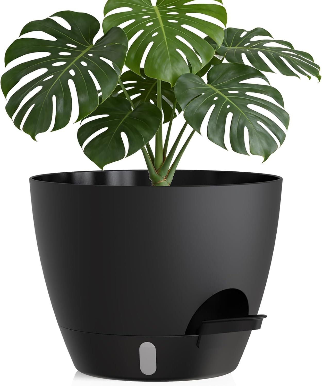 Plant Pots, 1 Pack 12 Inch Self Watering Pots with Drainage Holes, Water Level Indicator Deep Reservoir, Large Planters for Indoor Outdoor Plants – Black