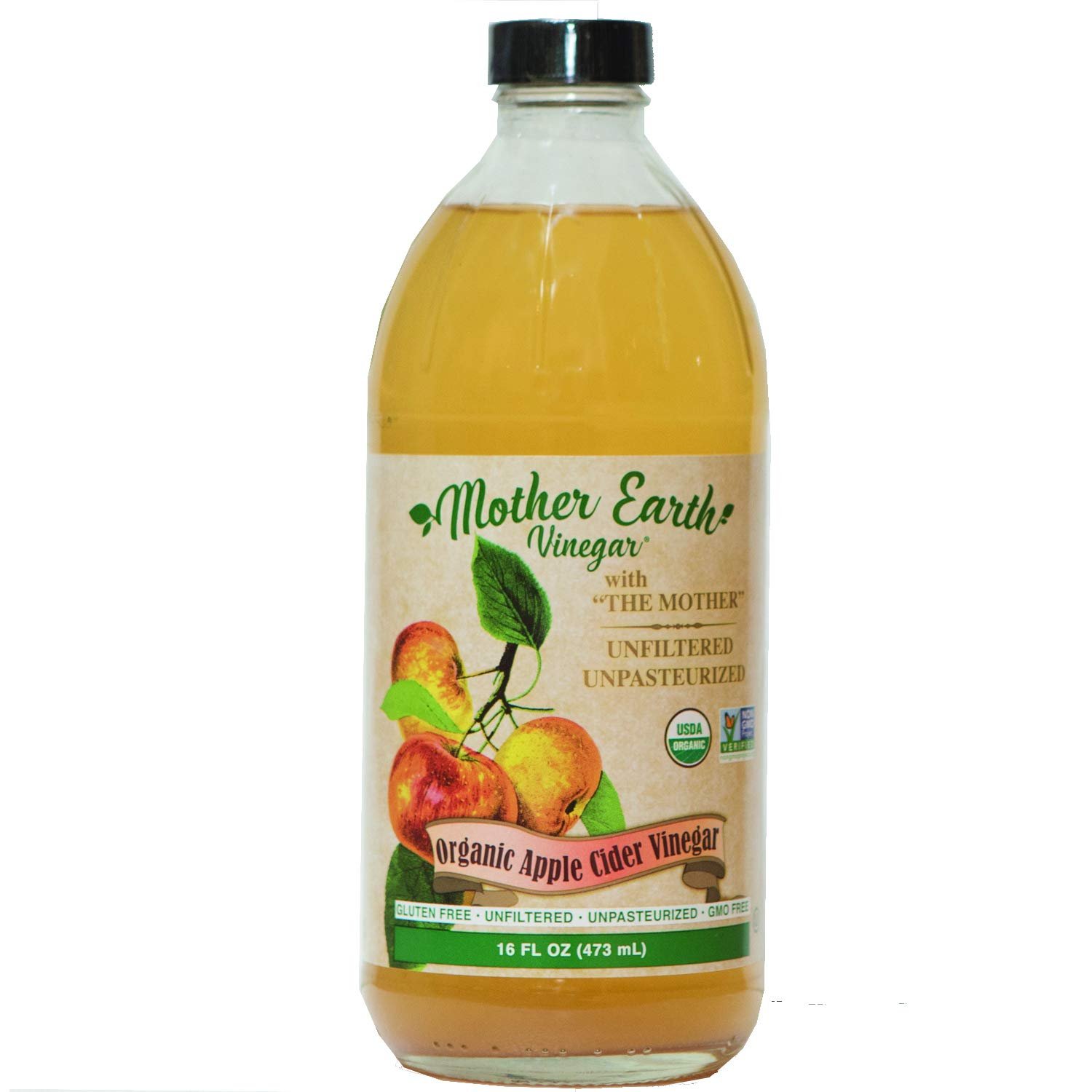 Mother Earth, Organic Apple Cider Vinegar with The Mother, Fresh Pressed Organic Apples, OACV, ACV, Raw, Unpasteurized, Unfiltered (1/16oz Glass Bottle)