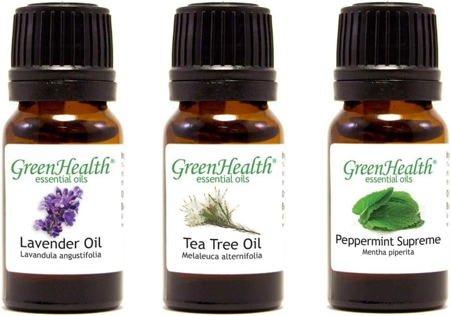 GreenHealth Top 3 100% Pure Essential Oil Basic Set 10ml (Lavender, Tea Tree, Peppermint Supreme) 10ml Each