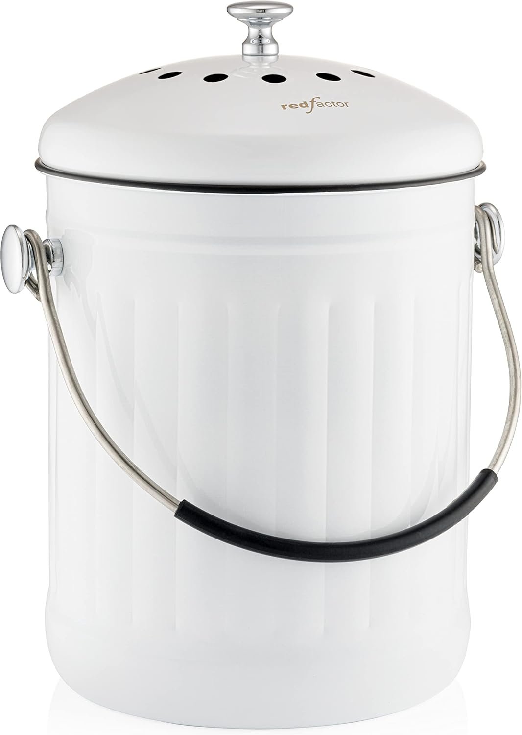 RED FACTOR Premium Compost Bin for Kitchen Countertop – Stainless Steel Food Waste Bucket with Innovative Dual Filter Technology – Includes Spare Filters (White, 1.3 Gallon)