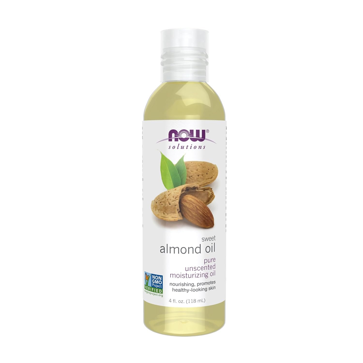 NOW Foods Solutions, Sweet Almond Oil, 100% Pure Moisturizing Oil, Promotes Healthy-Looking Skin, Unscented , 4-Ounce