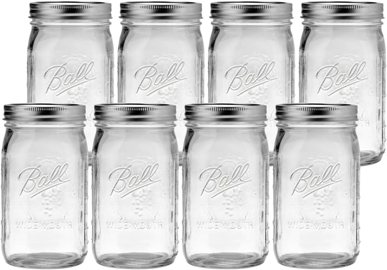 Ball Wide Mouth Quart 32oz. Glass Mason Jar with Lids and Bands, 8 Count
