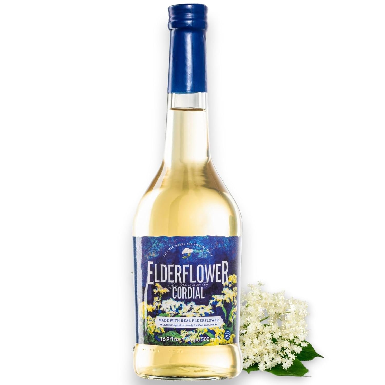 Gourmanity Elderflower Syrup, 16.9 fl oz Glass Bottle, All Natural
