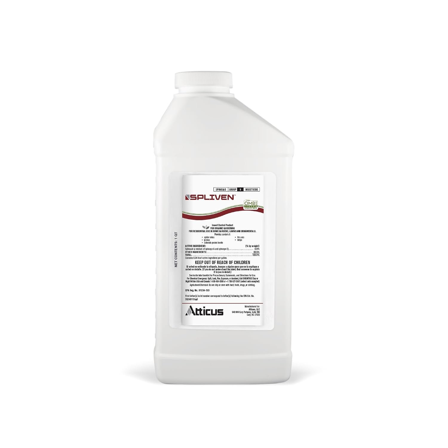 Atticus Spliven Organic Insecticide (32oz) Spinosad Concentrate for Gardens