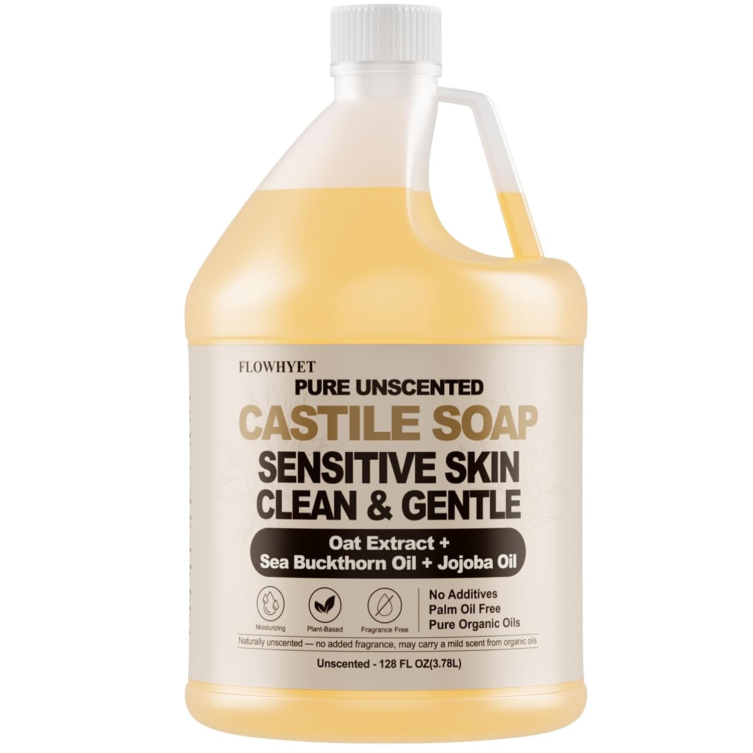 Pure Castile Soap Liquid Unscented, Dry Sensitive Skin, 1 Gallon