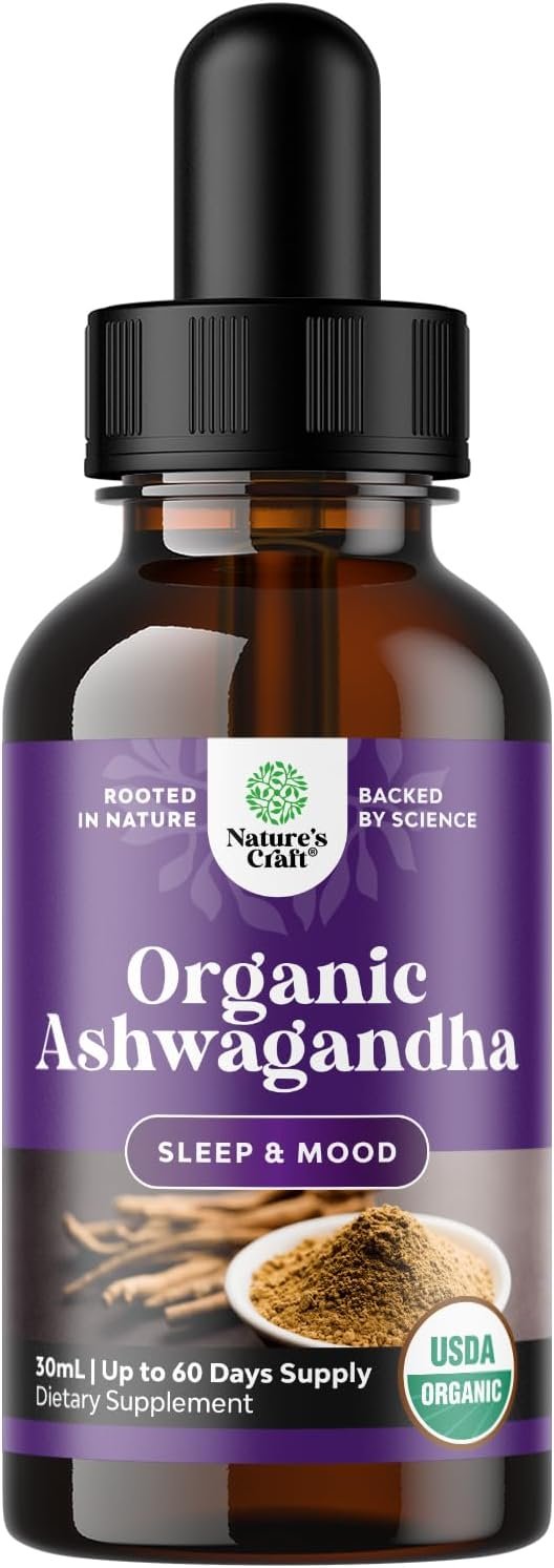 USDA Organic Ashwagandha Liquid Drops – Ashwagandha Root Extract for Stress and Mood Support – Delicious Pure Adaptogen Drops for Adults – Alcohol-Free Herbal Tinctures for Rest – 1 Fl Oz