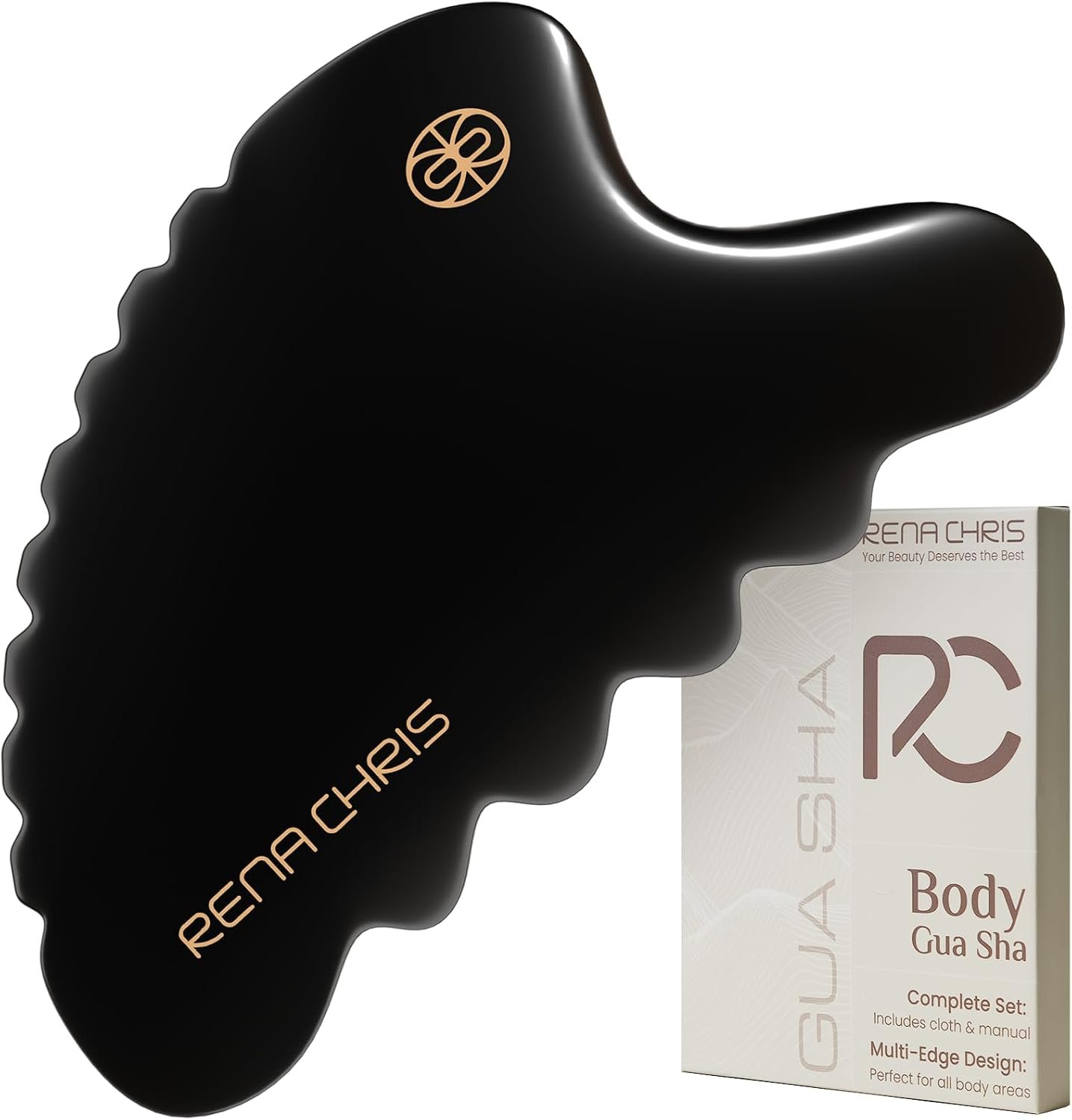 Rena Chris Body Gua Sha Tools, Natural BianStone Guasha Tool, Manual Massage Sticks for Jawline Sculpting and Puffiness Reducing, Whole Body Skin Care Massager (Black)