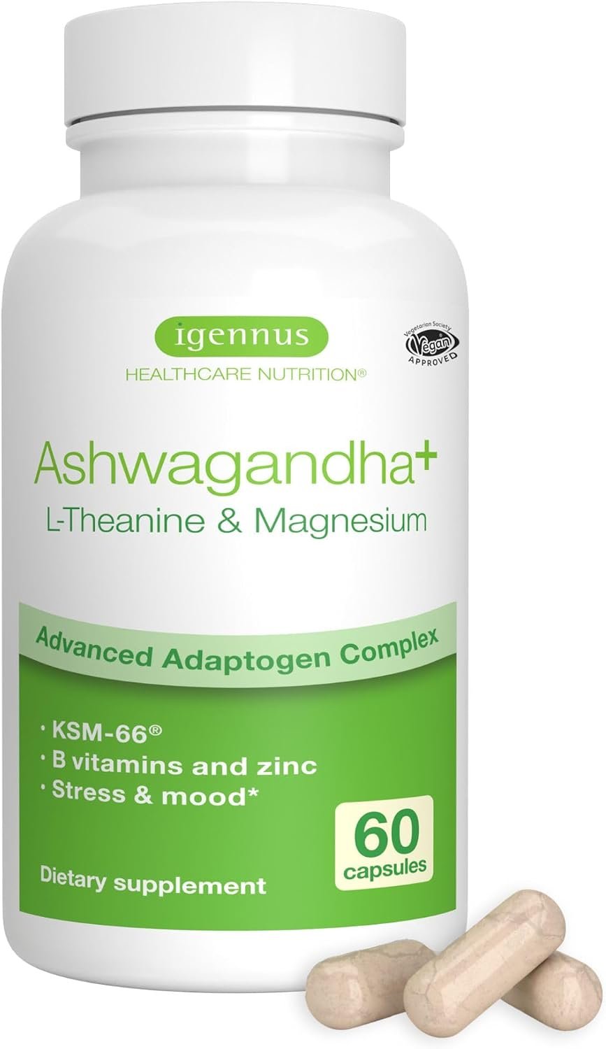 Igennus High Strength Ashwagandha KSM 66, Magnesium & L-Theanine Formula