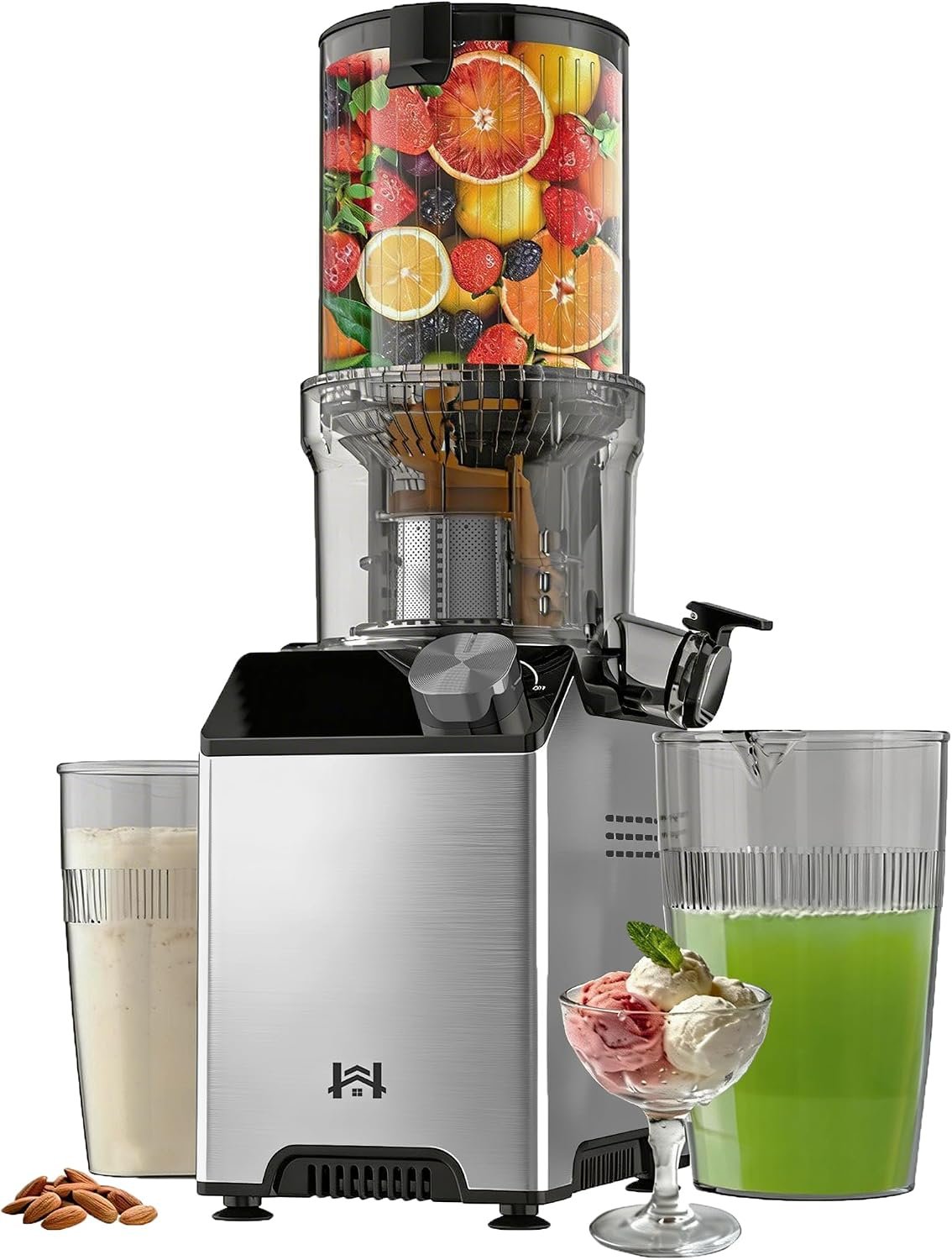 Cold Press Juicer, Wide Feed Chute Masticating Juicer, Gray Knob