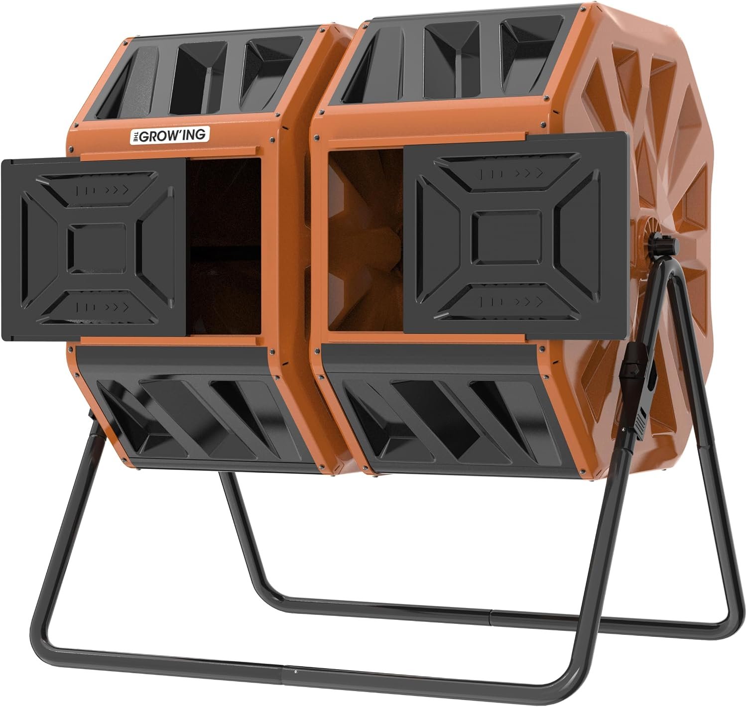THE Growing 53 Gallon Large Outdoor Compost Bin Tumbler Barrel, Orange
