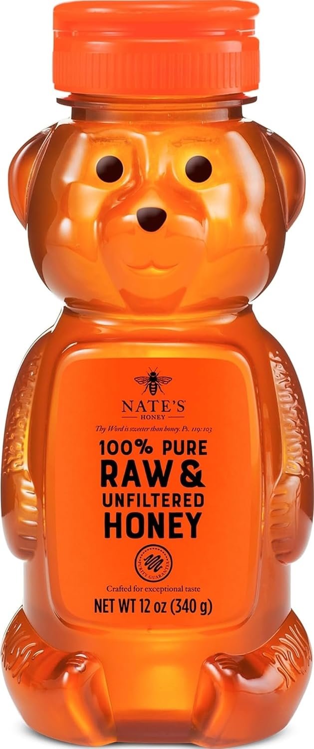 Nate’s 100% Pure, Raw & Unfiltered Honey- 12oz. Honey Bear Bottle