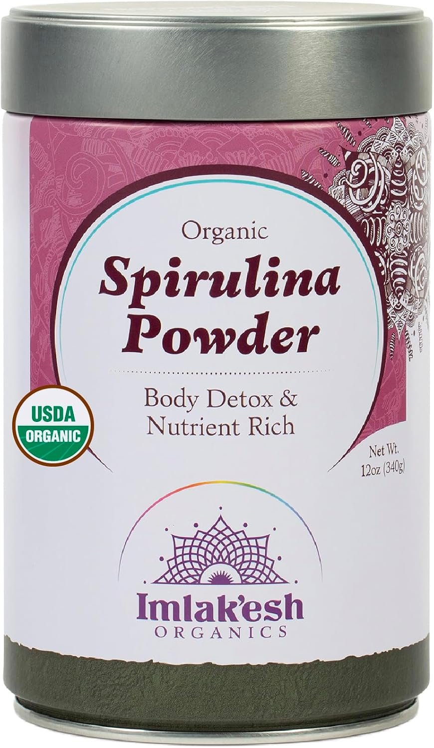 Imlakesh Organics Spirulina Powder – Heirloom Superfood, Grown in South America, Energy, Detox, Focus, Plant-Based Protein, Vitamin B12, Vegan, Keto, Gluten-Free (12oz Metal Jar, 68 Servings)