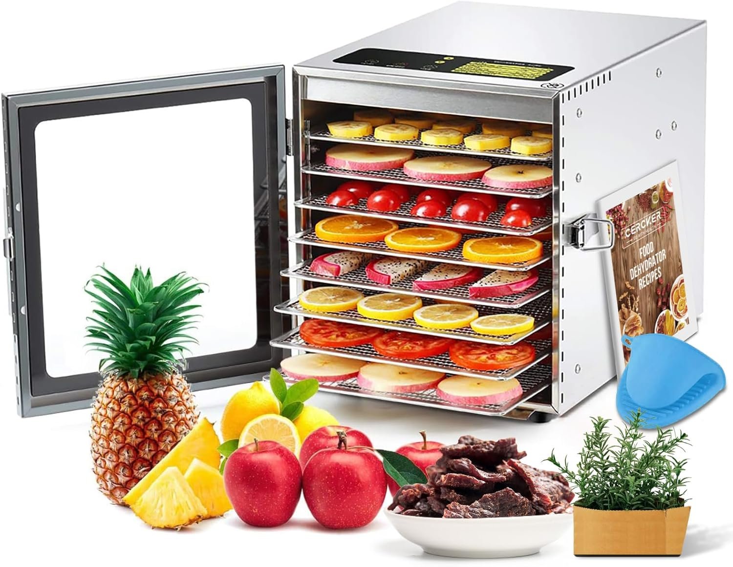 Food-Dehydrator Machine 8 Trays 500W Stainless Meat Dehydrator for Beef Jerky