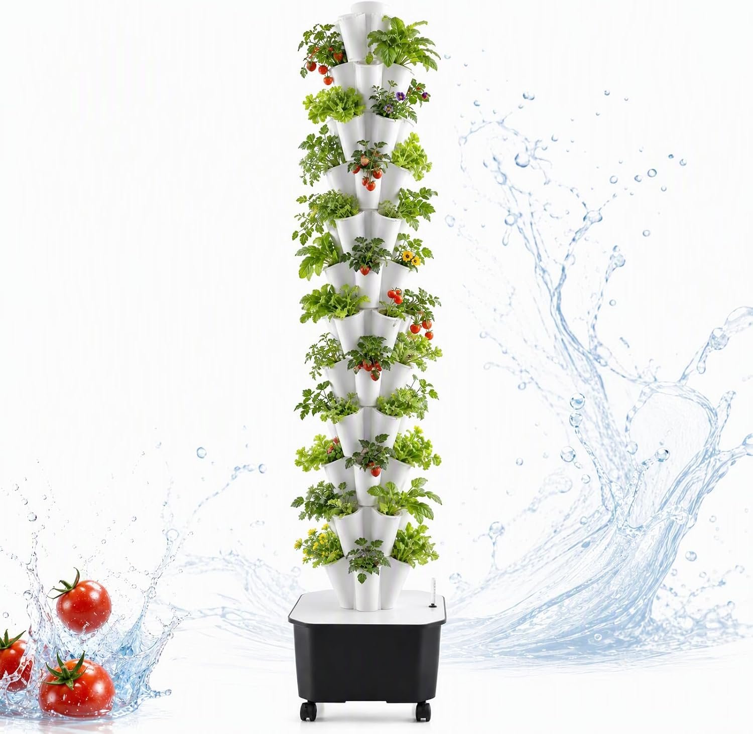 Hydroponic Tower 60 Pods 12 Tiers Hydroponics Growing System Vertical Garden System with 25L Water Tank and Pump for Indoor Outdoor Home, Balcony & Patio