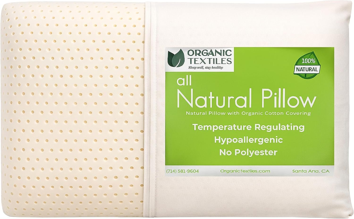 ORGANIC TEXTILES Natural Latex Bed Pillow with GOTS Certified Organic Cotton Cover – (Standard, Extra Soft) – Pack of 1