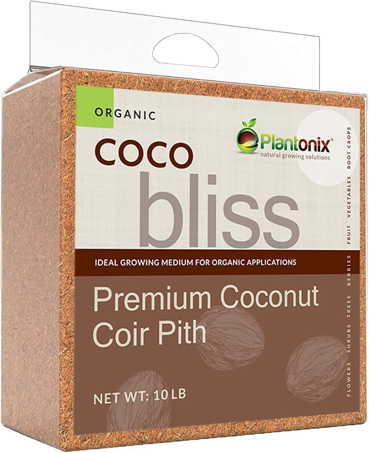 Coco Bliss (10lbs) – Organic Coco Coir for Plants – OMRI-Listed Coco Coir Brick for Garden Soil & Potting Mixes – Coconut Fiber Substrate Mixes with Potting Soil for Indoor Plants & Outdoor Plants