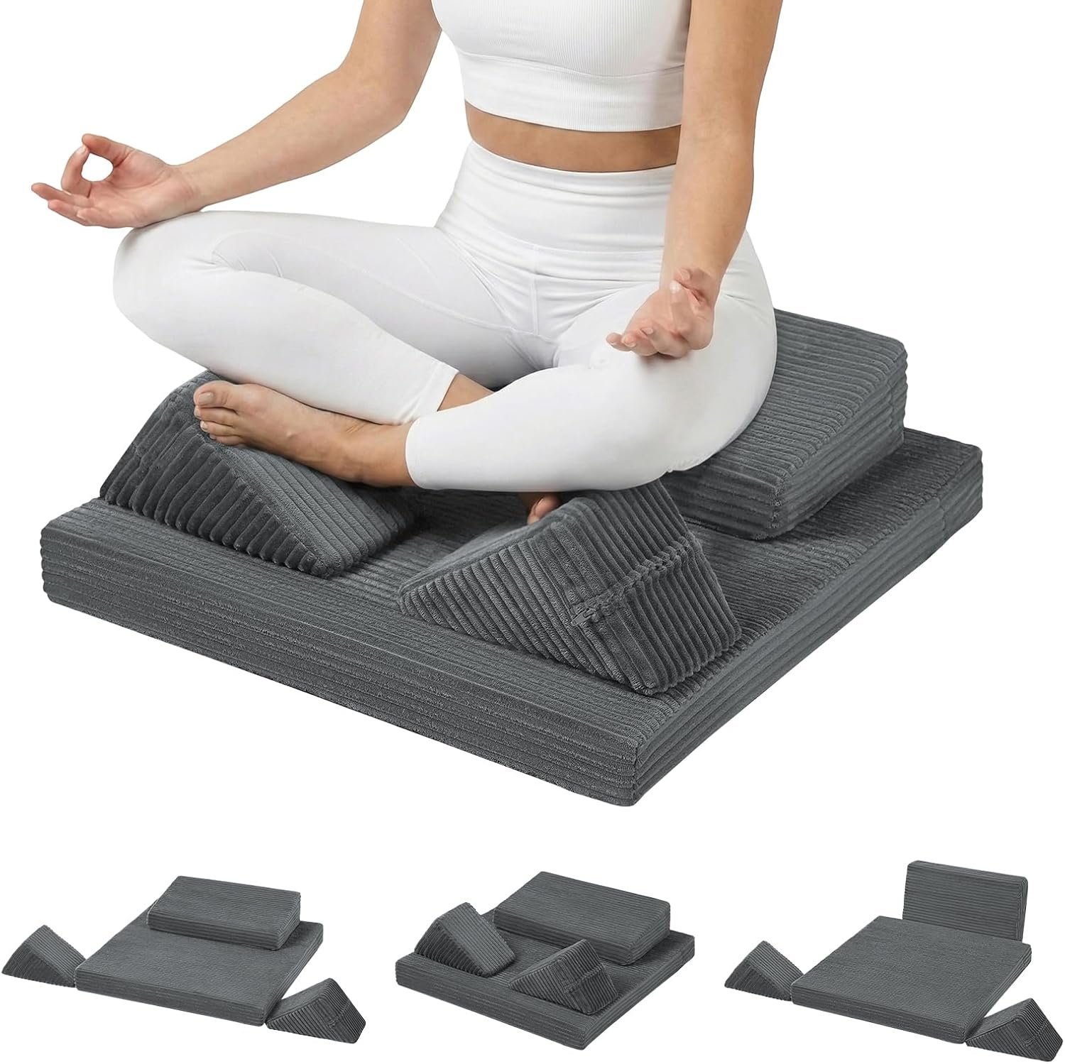 Meditation Cushion, Meditation Pillow with Knee Support, Dark Grey
