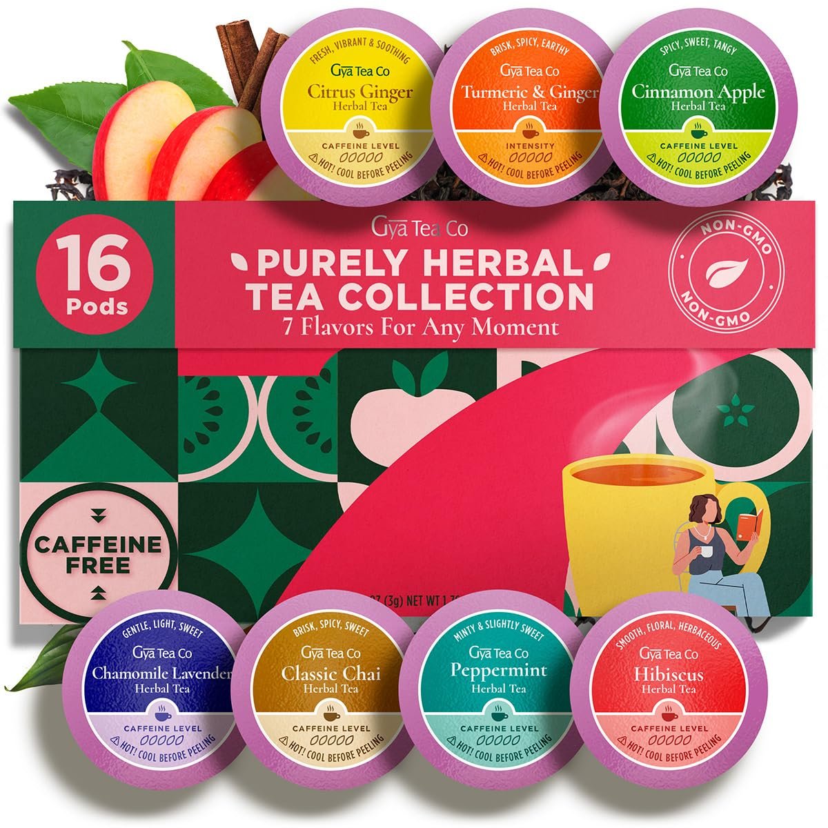 Purely Herbal Tea Pod Gift Set (16 Count) – 7 Flavors Assorted Variety Pack