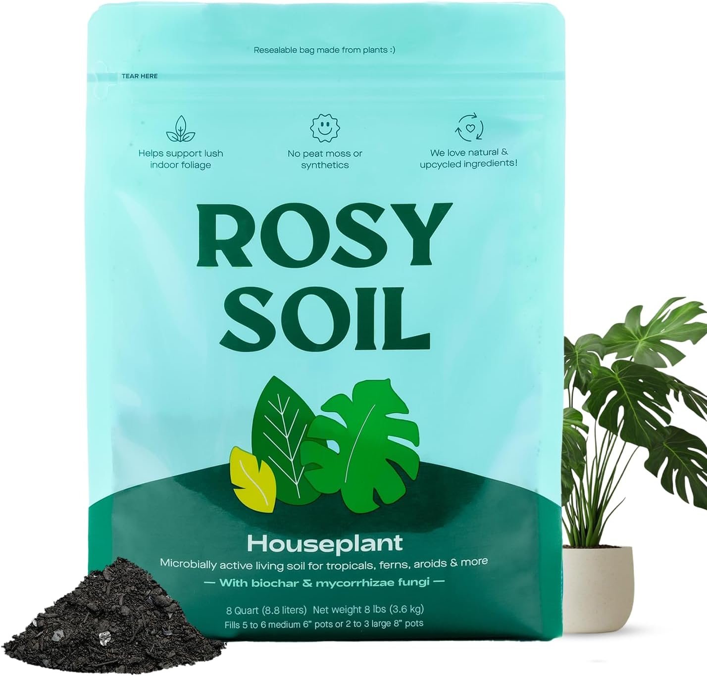 Rosy Soil Houseplant Potting Soil, Organic Indoor Potting Mix, 8 Quarts
