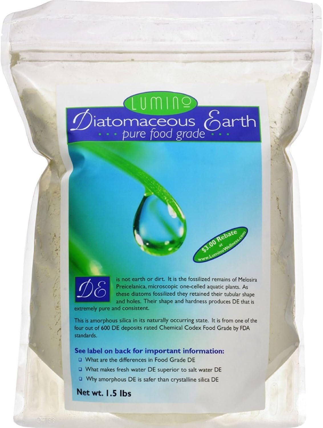 Lumino Food Grade Diatomaceous Earth | Natural Mineral Powder | 1.5 LB